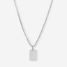 Aurora Pavé zilverkleurig ketting met rechthoekige hanger en fonkelende zirkonia, handgemaakte luxe heren sieraden.